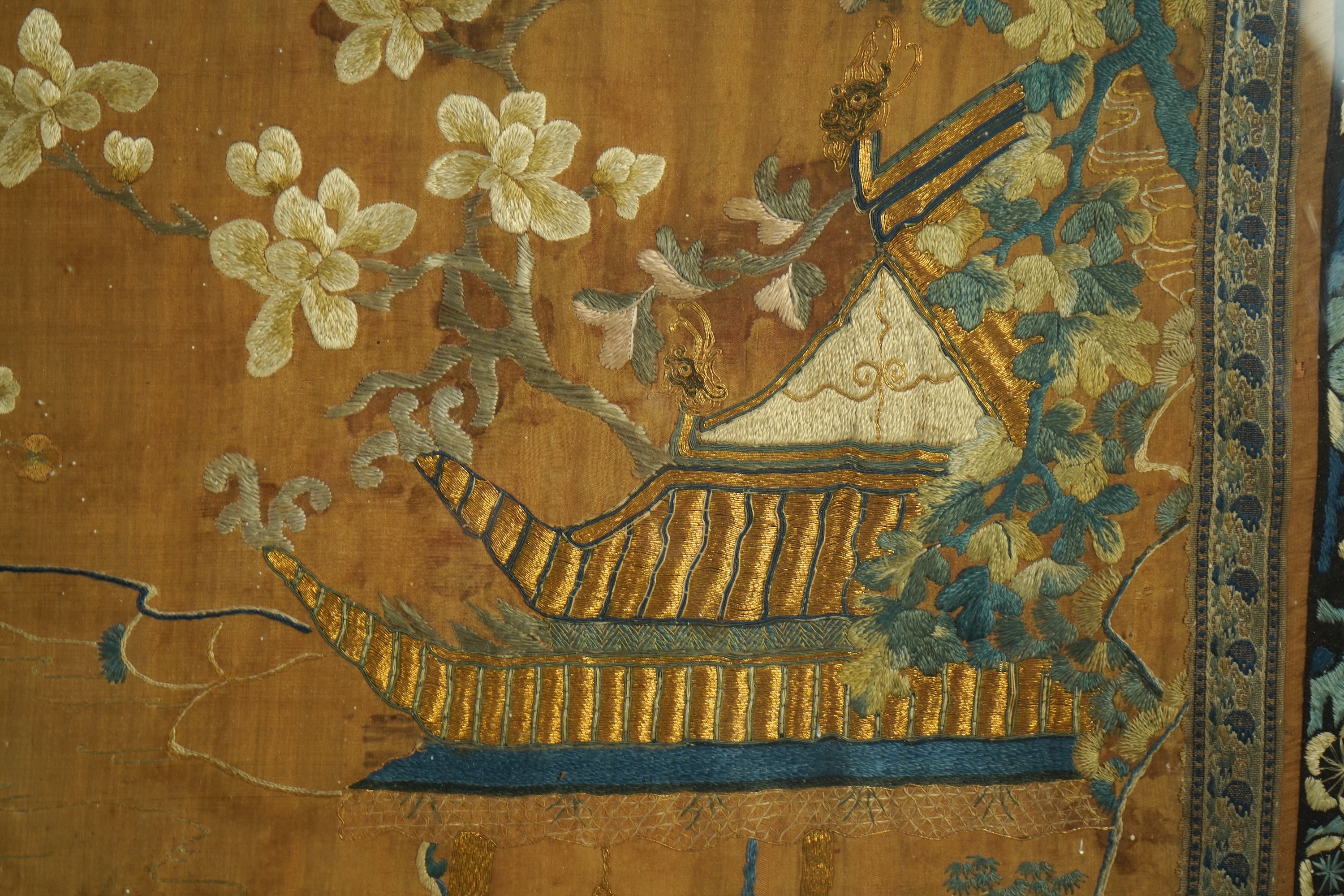 A large Chinese embroidered silk 'boys' panel, 19th century